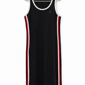 Tommy Hilfiger Navy Blue Color-block Maxi Dress with Red and White Trim
